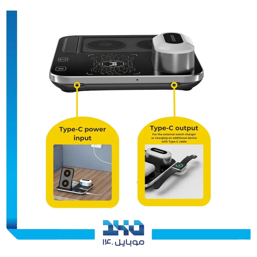 شارژر بی‌سیم گرین لاین مدل 4in 1 Wireless Charging Station2 GN4IN1RGBWCBK