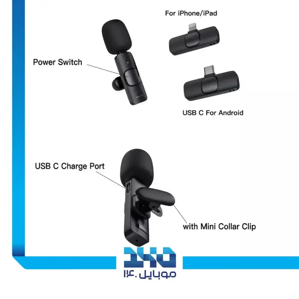 میکروفون بی سیم و یقه‌ای مدل K9 Type-C