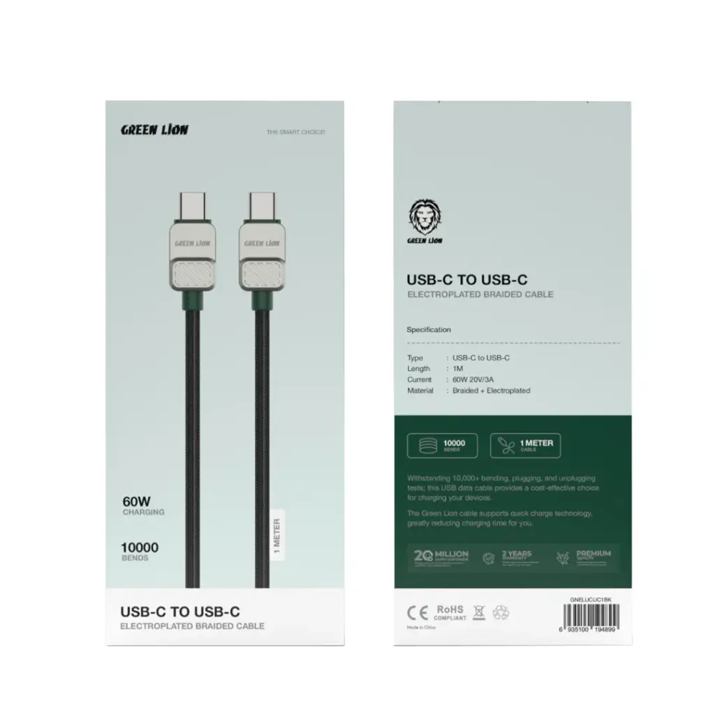 کابل دو سر تایپ سی گرین لاین مدل Electroplated Braided Cable