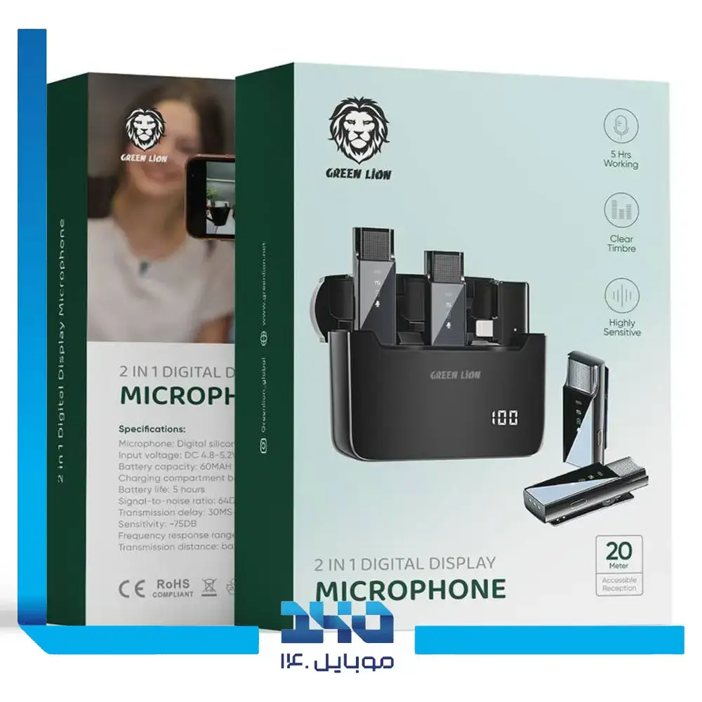 میکروفون بیسیم گرین لاین مدل DIGITAL DISPLAY GN2IN1DDMLTBK (لایتنینگ) | 2 به 1